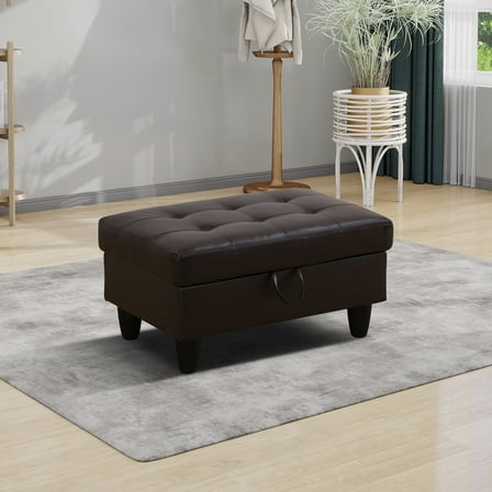 Faux Leather Storage Ottoman