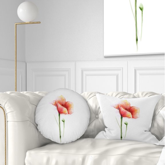 Designart Red Poppy Flower with Large Petals - Flower Throw Pillow - 12x20