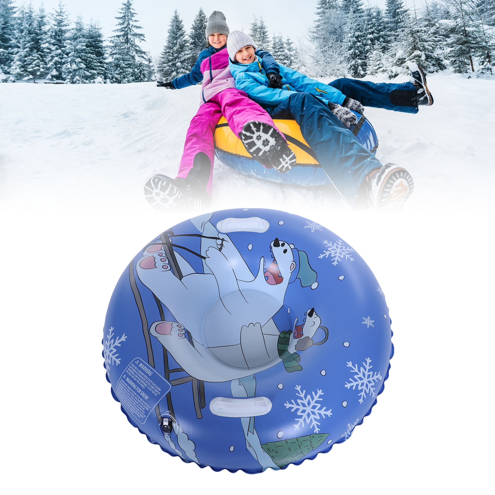 Kids Snow Tube, Inflatable Bear Design Sled for Children 36 Inch Thickened Coldproof PVC with 2 Handles and Repair Patches for Winter Outdoor Sledding