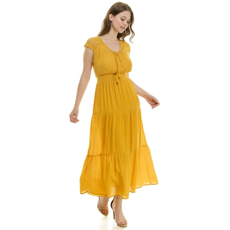 Women's Luxology Gauze Smocked Waist Maxi Dress Color: Mustard Size: LARGE - Walmart.com Women's Luxology Gauze Smocked Waist Maxi Dress Color: Mustard Size: LARGE - Walmart.com