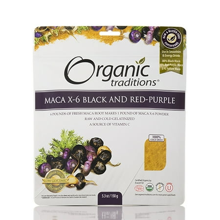 Maca X-6 Powder Black & Red-Purple - 5.3 oz (150 Grams) by Organic Traditions