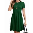 thumbnail image 4 of Women'S Short Sleeve Summer Dress Pleated Loose Swing Knee Length Dresses with Pockets Green M, 4 of 9