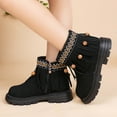 thumbnail image 3 of Girls Fringe Ankle Boots Casual Suede Boho Embroidery Retro Fall Winter Dress Booties Round Toe Lug Sole Kids Western Boots 1 Big Kid Black, 3 of 7