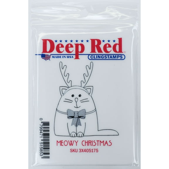 Deep Red Stamps Meowy Christmas Rubber Cling Stamp 1.8 x 2.1 inches.