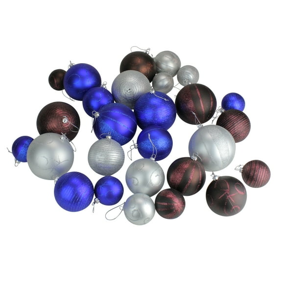 27ct Blue and Brown Shatterproof Matte Christmas Ball Ornaments 4" (100mm)