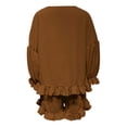 thumbnail image 4 of Muscularfit Vacation Sets 2 Piece Sets for Women Going Out Pleated Travel Set Flounce Sets Brown Crew Neck Full Length Long Sleeve Outfit Sets for Women,XL, 4 of 5
