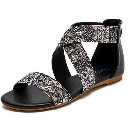 

Women s Gladiator Flat Sandals Thong Cross Strappy Back Zipper Sandal Size 6.5
