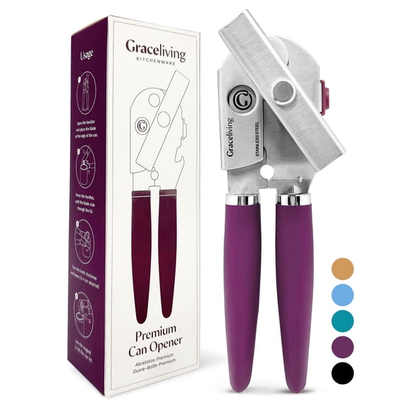 Abrelatas multifunción de acero inoxidable Graceliving, color malva
