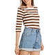 thumbnail image 4 of Camiseta básica de ajuste slim con cuello redondo y mangas de codo para mujeres INSPIRE CHIC, T-shirt impresa, 2XL, marrón y blanco, 4 of 7