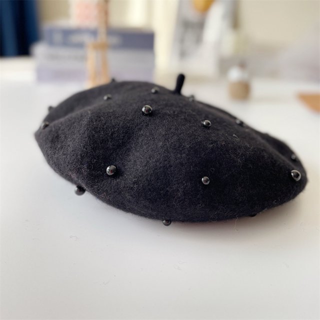 Gorro infantil Otoño e invierno Gorro infantil Boina infantil con perlas Gorro de pintor Boina de lana para niñas