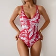 thumbnail image 2 of CaComMARK PI One Piece Swimsuit Women Summer Sexy V Neck Hawaiian Style Printed Spaghetti Strap Swimsuit Red L(L), 2 of 6
