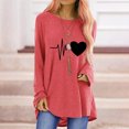 thumbnail image 3 of Chemises d'Automne pour Femmes Col Rond Imprimé Cœur Battement d'Amour Blouse à Manches Longues Tunique Décontractée Ample Tops à Porter avec Legging, 3 of 4