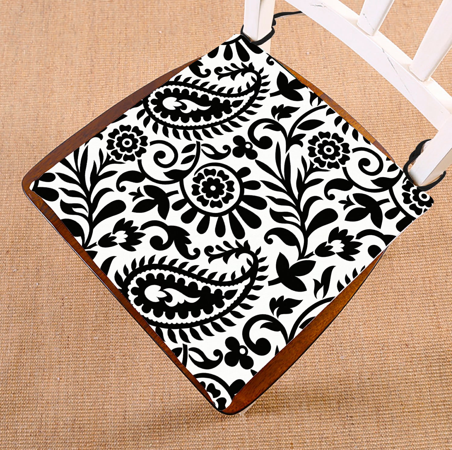 Black and white damask chair cushions