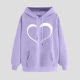 thumbnail image 2 of Ecqkame Oversized Sweatshirt for Women Heart Print Winter Hoodie Pullover Tops Long Sleeved Comfortable Athletic Sweatshirt with Pocket J-Purple M, 2 of 6