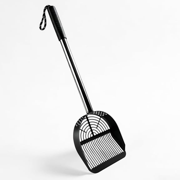 KASIU Cat Litter Scoop Deep Shovel,Detachable Long Handle Litter Scooper,Metal Cat Litter Scoop,Stainless Steel Cat Litter Scoop,Kitten Pooper Lifter,Kitty Metal Scooper with Holder Black