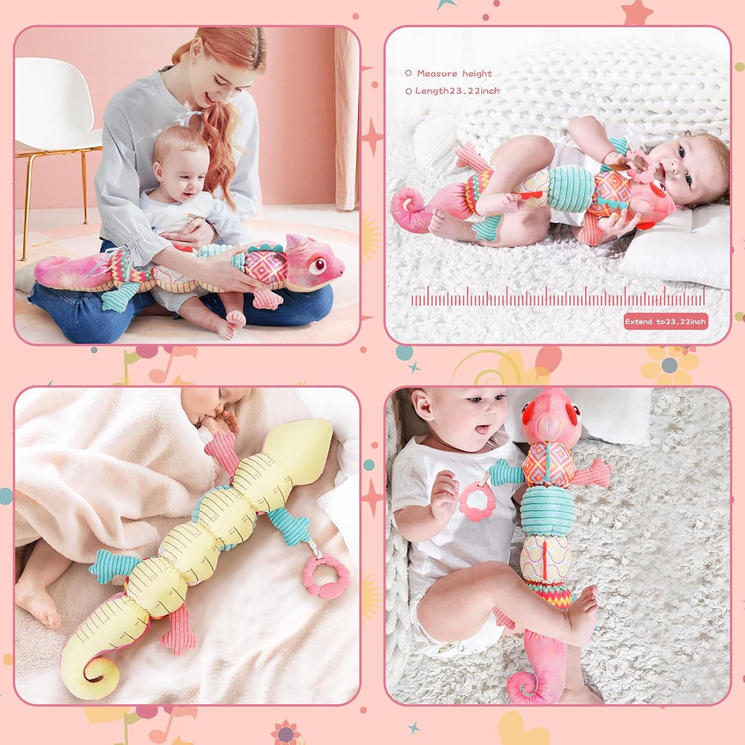 Newborn Baby Toys 0-12 Months - Musical Stuffed Dinosaur Plush, Multi-Sensory Crinkle Rattles & Textured Design, Tummy Time Early Development Gift for Infant