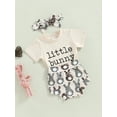 thumbnail image 3 of Bagilaanoe 3Pcs Newborn Baby Girls Easter Outfits Letter Print Short Sleeve T-ShirtsTops + Bunny Print Shorts + Headband 3M 6M 12M 18M Infant Short Pants Set, 3 of 8