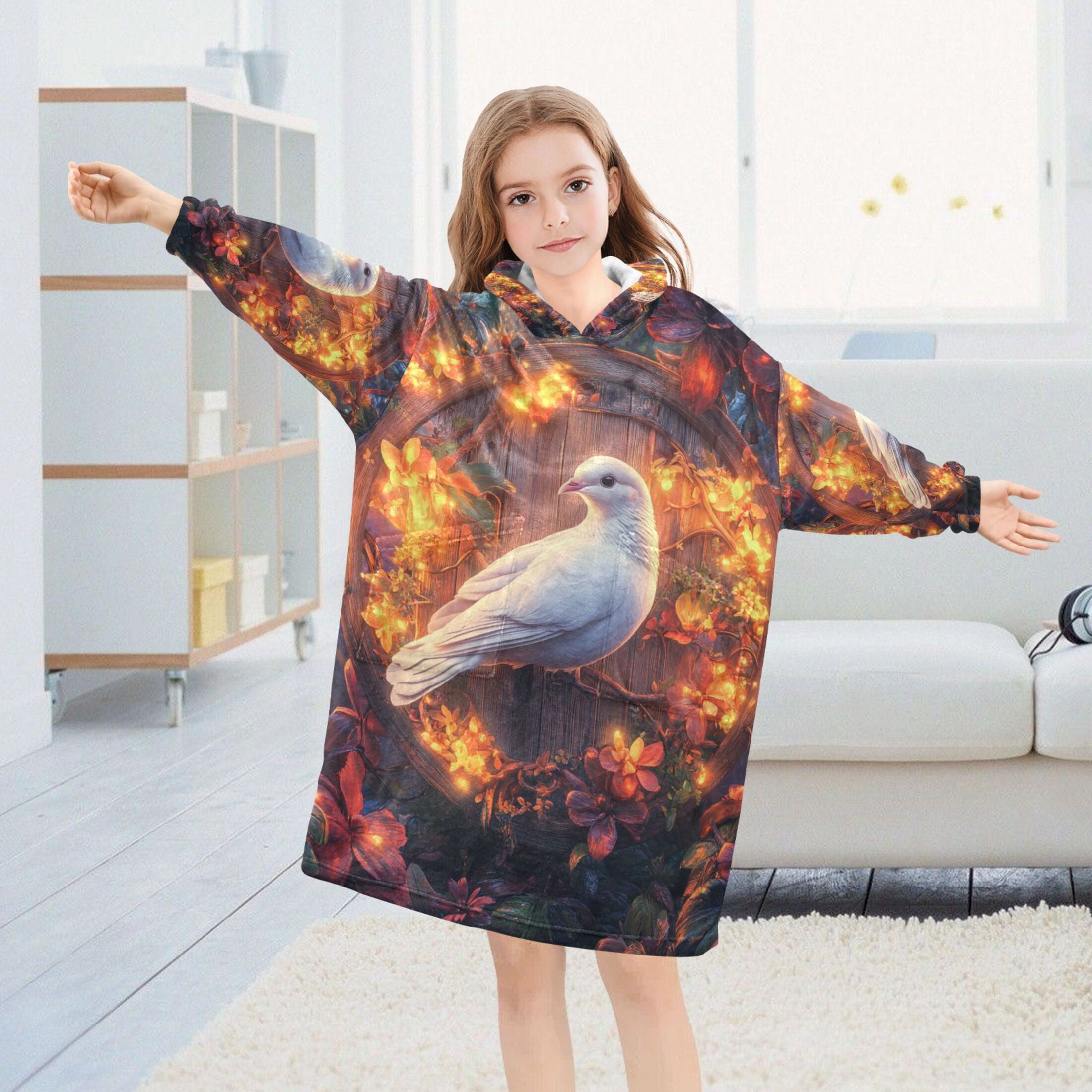 YAZAOO Kids Wearable Blanket Hoodie Warm and Cozy Dove Of Dreams Flannel Sweatshirt
