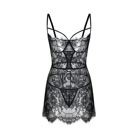 

Frehsky lingerie for women Women Lace Passion Lingerie Plus Size Dress Nightwear Dress Black