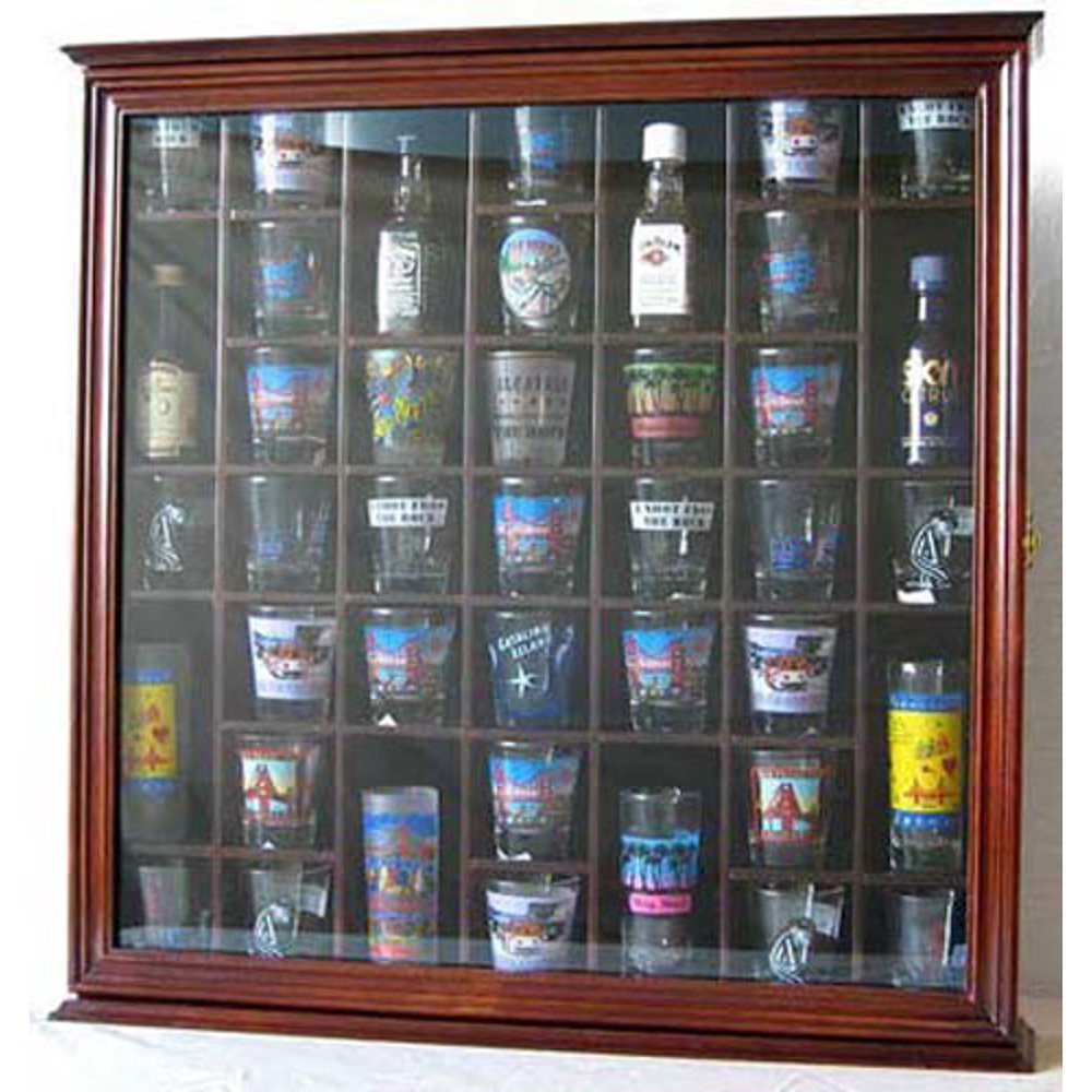 41 Shot Glass Display Case Holder Wall Rack with Glass Door