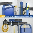 thumbnail image 6 of Garage Storage, Garage Organization, Wall Mount Garden Tool Organizer 48 Inches, Max 440lbs Adjustable Metal Hooks, Yard Shed Rack, Tool Holder for Hanging Rake Broom Mop Snowboard, 6 of 7