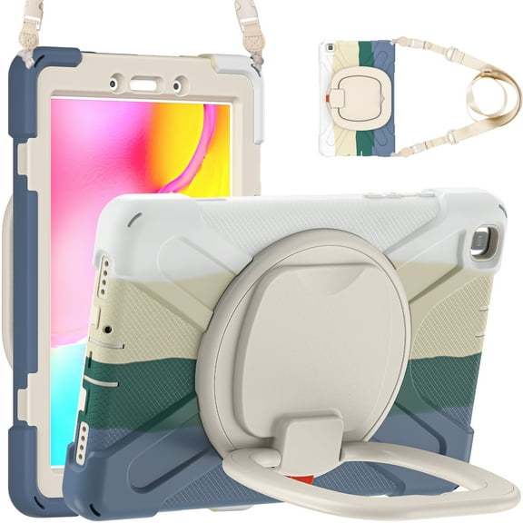 Galaxy Tab A 8.0 Case for Kids, Heavy Duty Hybrid Shockproof Stand Anti Scratch Rotating Kickstand Protection Case with Hand Shoulder Strap Case for Galaxy Tab A 8.0 inch 2019 SM-T290/T295/T297