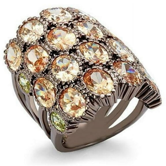 Chocolate Gold Brass Ring with AAA Grade CZ, Multi Color - Size 8