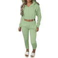 thumbnail image 2 of Sweat Suits for Women's 2 Piece Velvet Hooded Zipper Pocket Long Sleeve Hoodie Loose Leg Tight Pants Set, 2 of 6