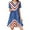 Blue, variant on Women's Patriotic Short Sleeve V-Neck Mini Dress, American Flag Print Boho Ruffle Swing Dress for Independence Day 4th of July,Blue L