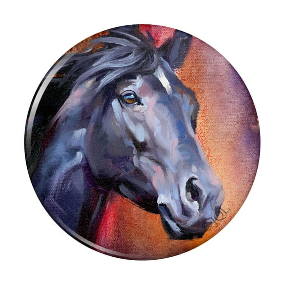 Black Horse Portrait Painting Indigo Night Kitchen Refrigerator Locker Button Magnet
