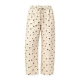 thumbnail image 3 of JIAYUE Women Straight Leg Pants Polka Dot Print Drawstring Elastic Waist Side Pockets Loose Trousers for Light Activity Wear, 3 of 6