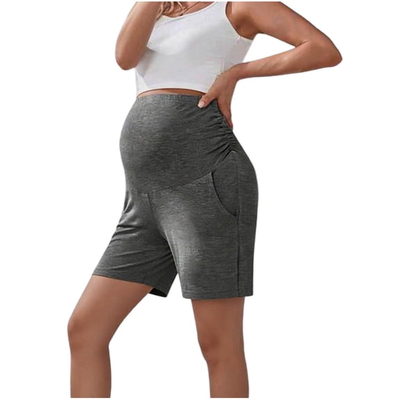 Women Maternity Shorts Over Belly Stretchy Pregnancy Yoga Shorts Summer Soft Breathable Workout Trousers Dark Gray L