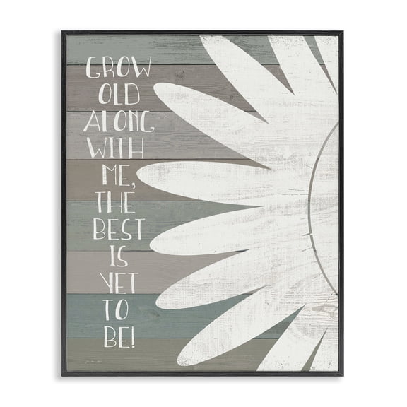 Stupell Industries Cottage Grow Old Along With Me Blue and Grey Typography with Sunflower Black Framed Giclee Art, 11 x 14, by Jo Moulton