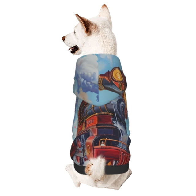 Balery Cartoon Train Hot Air Balloon Sudadera con Capucha para Perros Pequeños – Ropa para Mascotas, Disfraz para Perros y Gatos, Ideal para Fiestas y Cosplay-XX-Large
