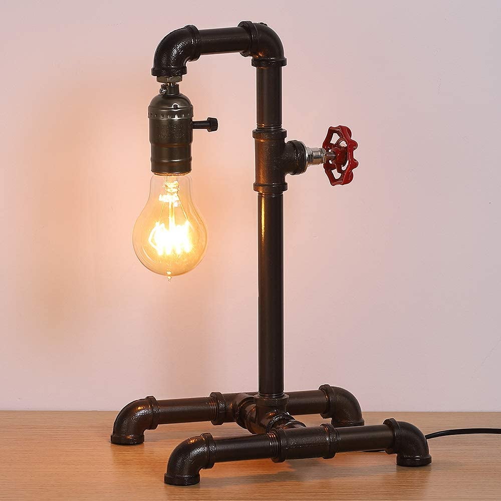 Industrial Vintage Water Pipe Table Lamp Steampunk Retro Desk Rustic Steel Light 