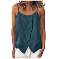 thumbnail image 2 of VBVC Women's Cotton Linen Side Button Tank Top , Ladies' Spaghetti Strap Asymmetrical Blouse , Summer Vacation Casual Cami For Women ,Navy,S-2XL, 2 of 6