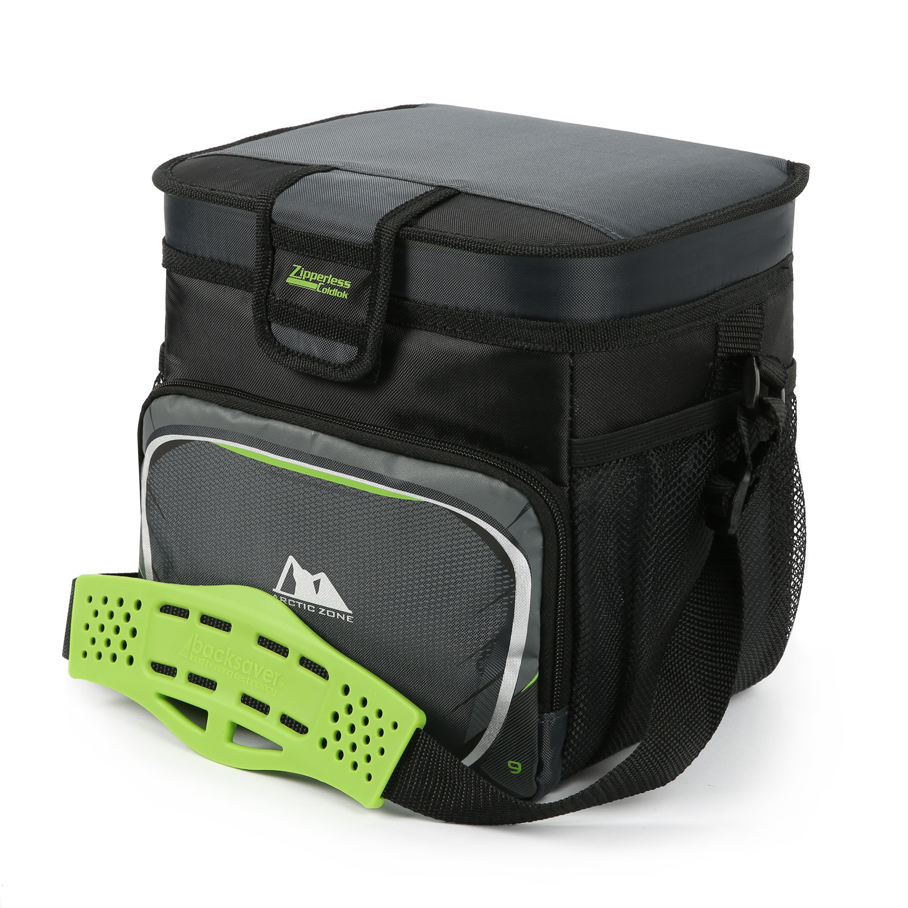 Arctic Zone 9 cans Zipperless Soft Sided Cooler with Hard Liner, Grey and Green - image 2 of 11