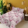 thumbnail image 2 of Ambesonne Flowers Fitted & Flat Sheet with Shams 4 Pcs Set, Romantic Floral and Polka, Full, Blush Hot Pink White, 2 of 5