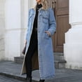 thumbnail image 2 of Women's Winter Windproof Lined Long Denim Coat Trucker Jacket Blue M, 2 of 7