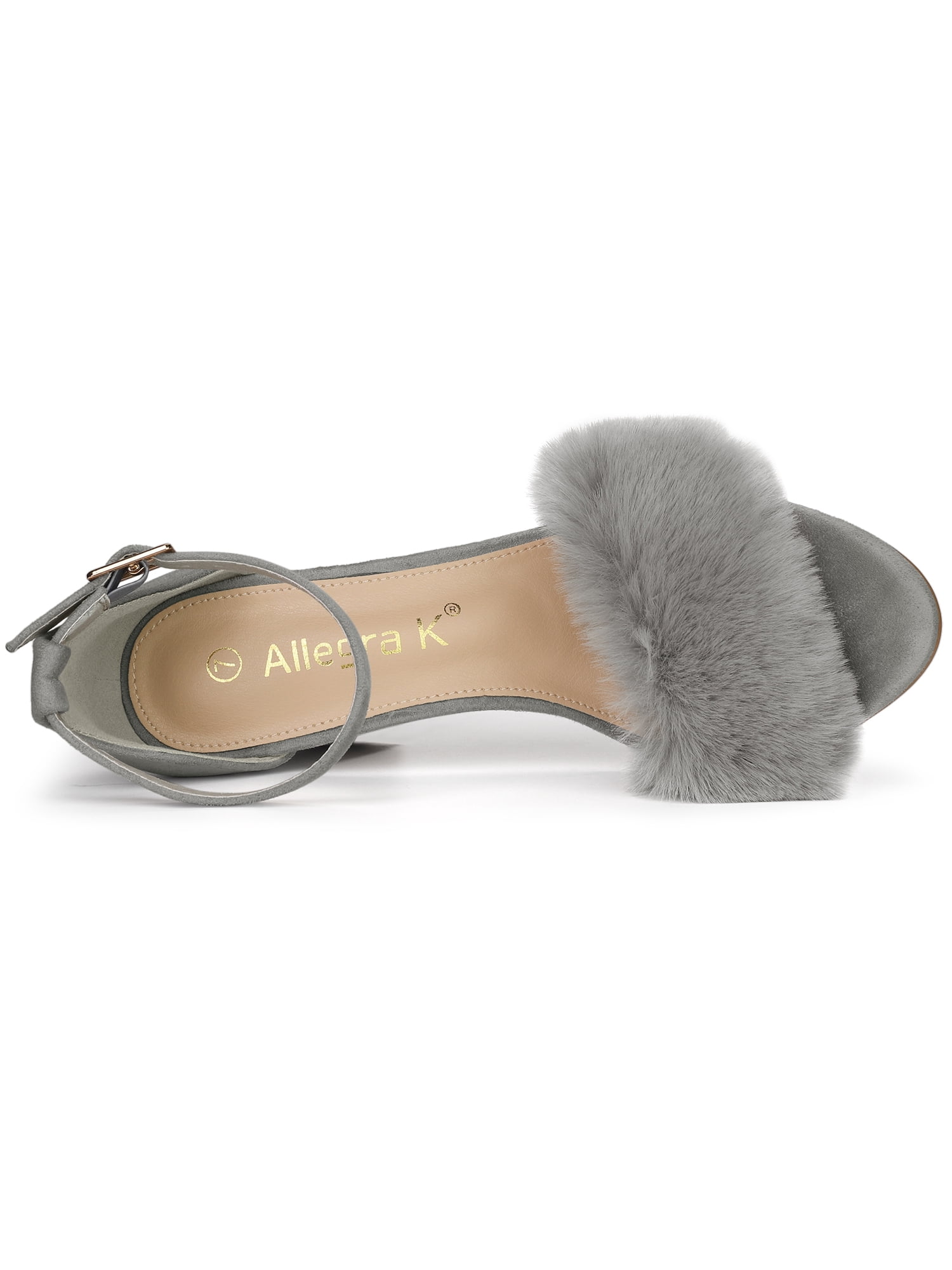 DARING DIVA Women's Ankle Strap Faux Fur Block Heels Beige Sandals for Wear Gray 10