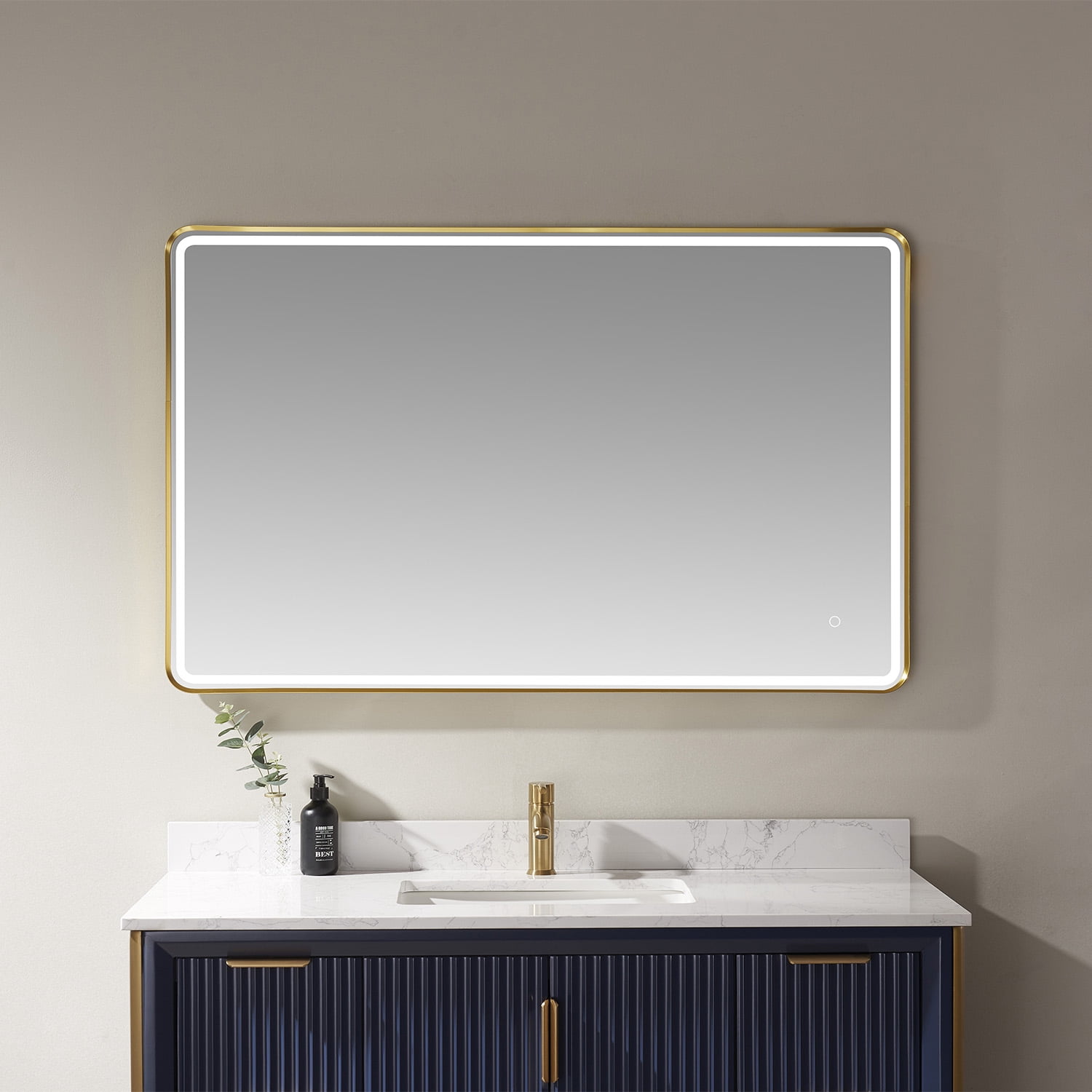 Vinnova Piceno 48" Rectangle LED Wall Mount Bathroom Vanity Mirror in Gold Frame