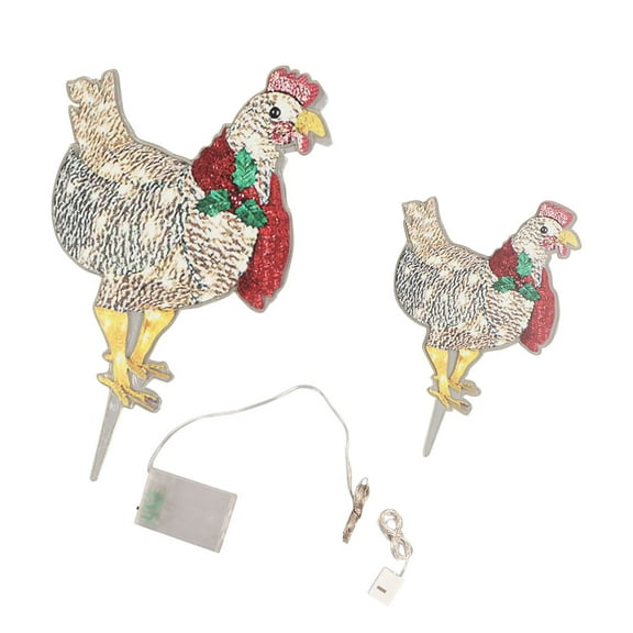 2Pcs Light Up Chicken with Scarf RGB Luminous Chicken Lighted Chicken Christmas Ornaments for Ground Lawn Decor