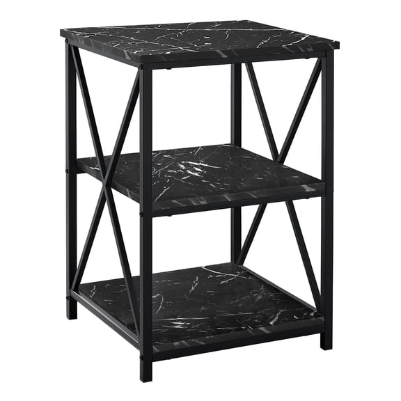 Accent Table Side End Nightstand Lamp Bedroom Metal Black Marble Look