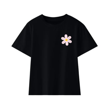 

WREESH Kid Boy Girl Short Sleeve T-Shirts Baby Comfortable Solid Color Print Shirt Crewneck Pullover Basic Cotton Tee Tops Black