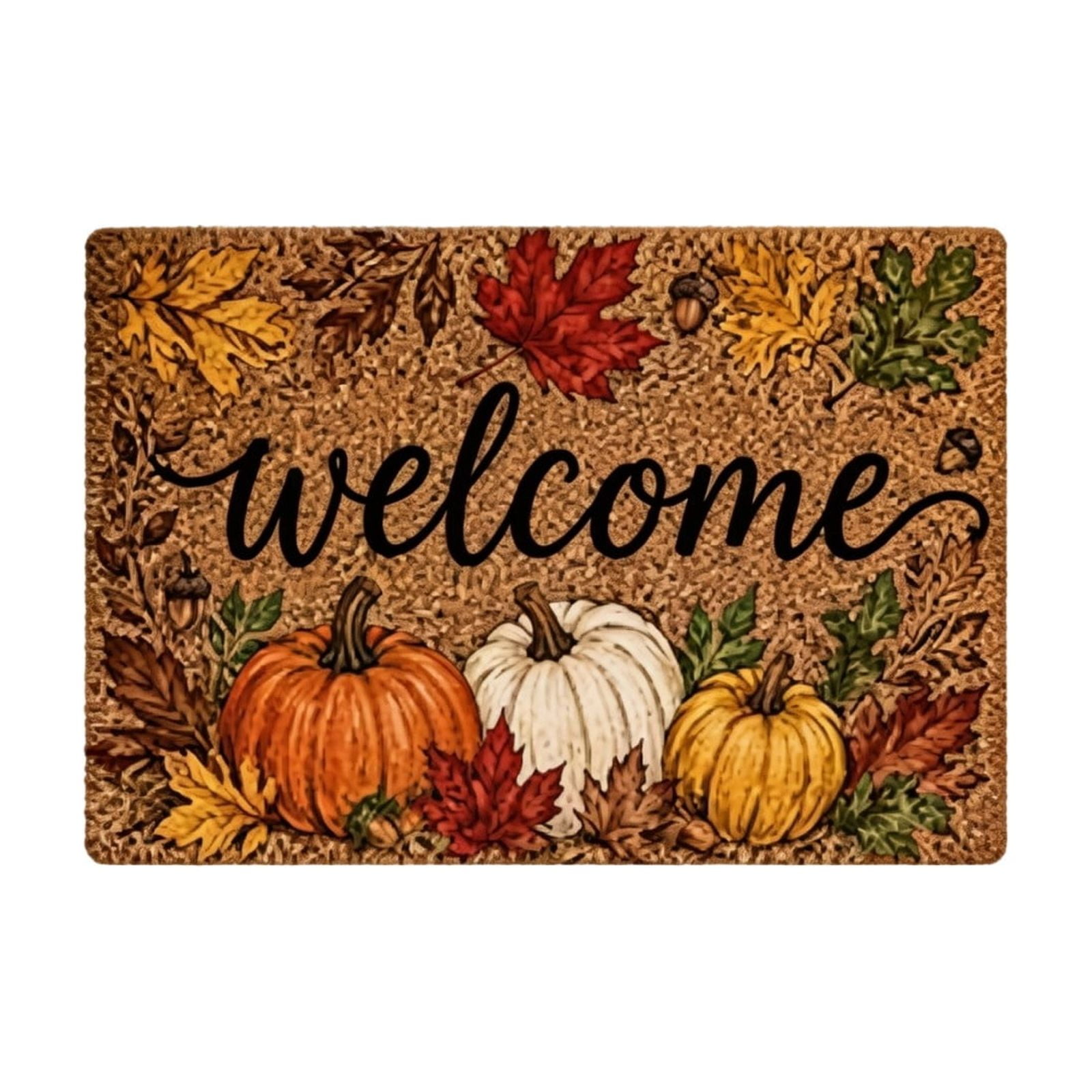 Fall Welcome Door Mat for Front Door Faux Coir Pumpkin Doormat for Indoor & Outdoor Home Decor