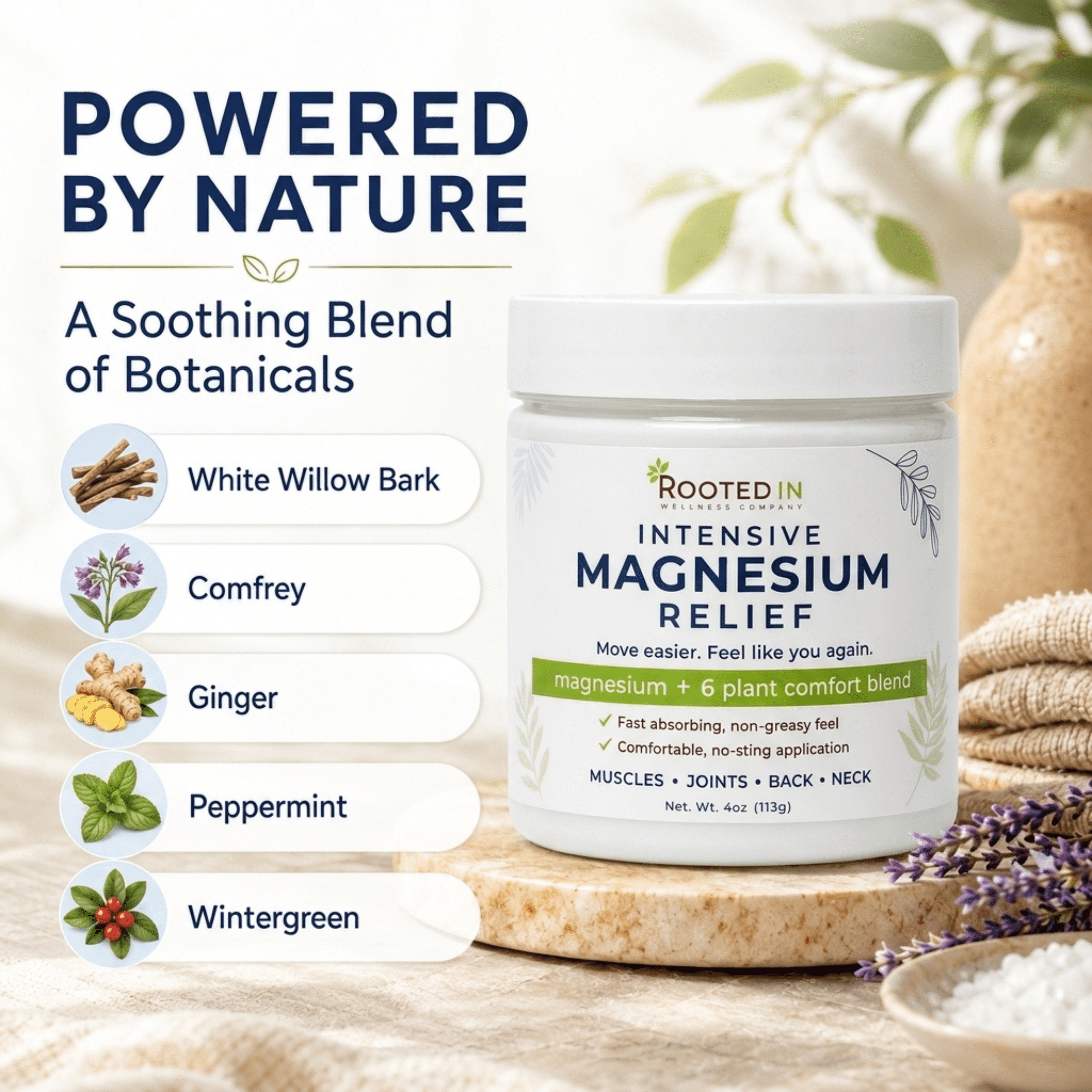 (2 pack) Rooted In Intensive Magnesium Relief Cream for Muscles and Joints, 4 oz