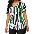 thumbnail image 1 of Qarigey Camiseta de mujer con cuello en V y rayas en la parte de manga corta con cremallera blusa delgada Prendas para la parte del cuerpo Verde L, 1 of 4