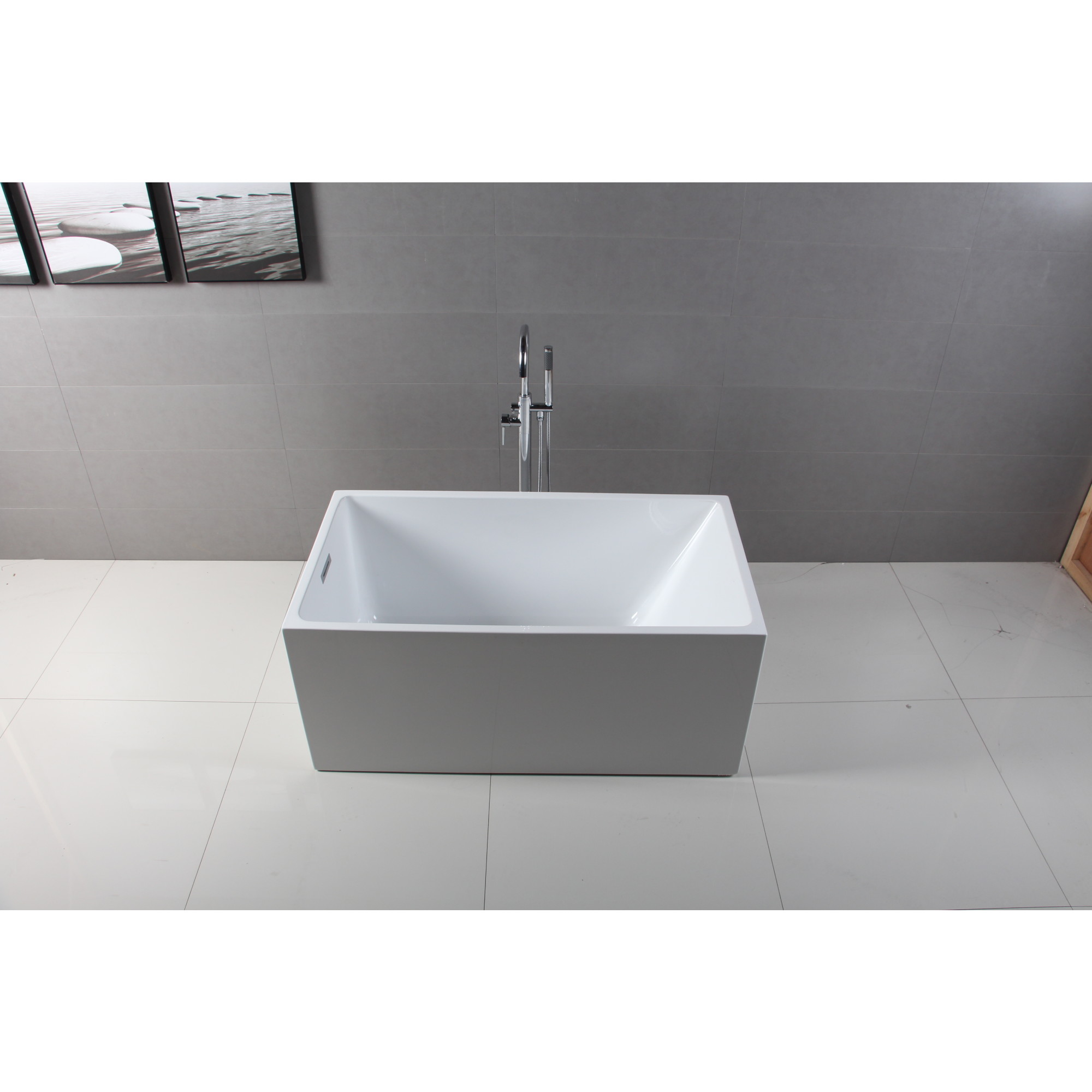 Kingston Brass VTSQ512823 51-Inch Acrylic Rectangular Double Ended Freestanding Tub with Drain in Glossy White