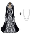 thumbnail image 1 of Vestido retro medieval artístico de manga larga con cordones en la cintura y capucha, estampado de corte, 1 of 6