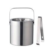 Winbang 1.3L Large Capacity Ice Barrel Stainless Steel Cylinder Ice Bucket Double Thicken Layers Heat Insulation Water Bucket Portable Picnic Ice Bucket with Lid and Ice Clip